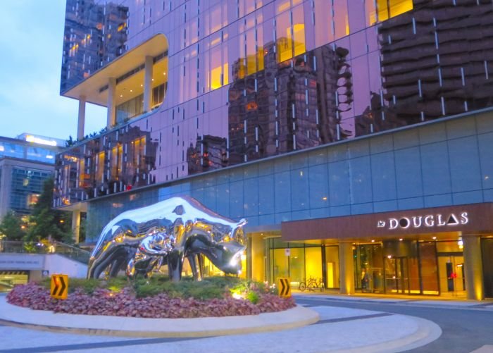 A close up of a yellow building Description automatically generated